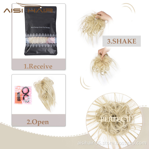 Aisi Hair Synthetic Donut Blonde Chignon Curly Bun Pad Chignon Elastic Band Ribbon Ponytail Rope Rubber Hair Extension For Women